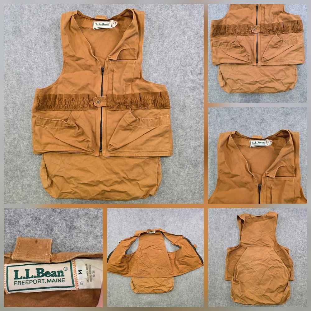VTG LL Bean Vest Mens Medium Brown Canvas Hunting Pouch Field Pockets Outdoor